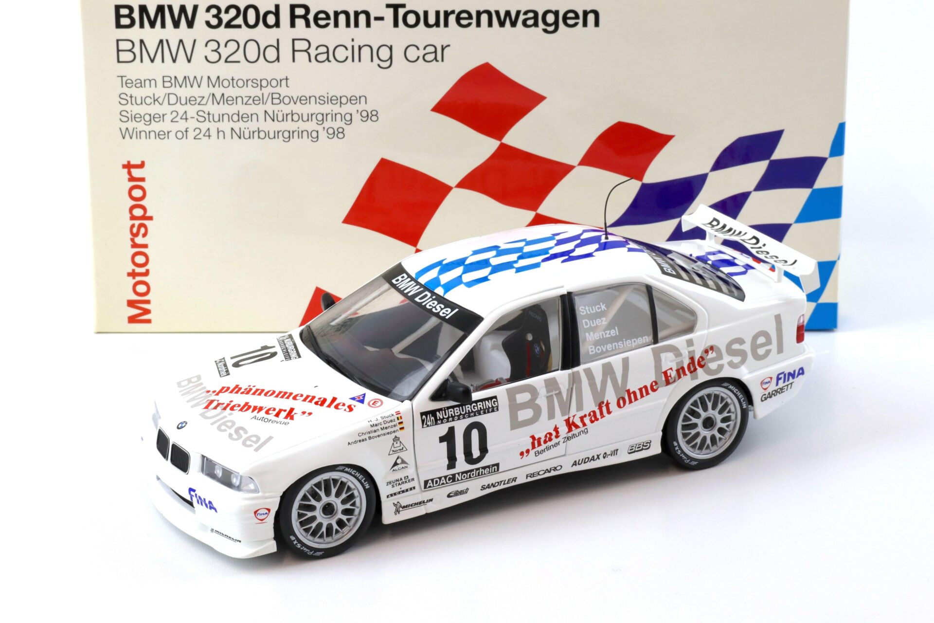 1:18 UT Models BMW 320d E36 Stuck/Duez 24h Nürburgring #10 DEALER VERSION