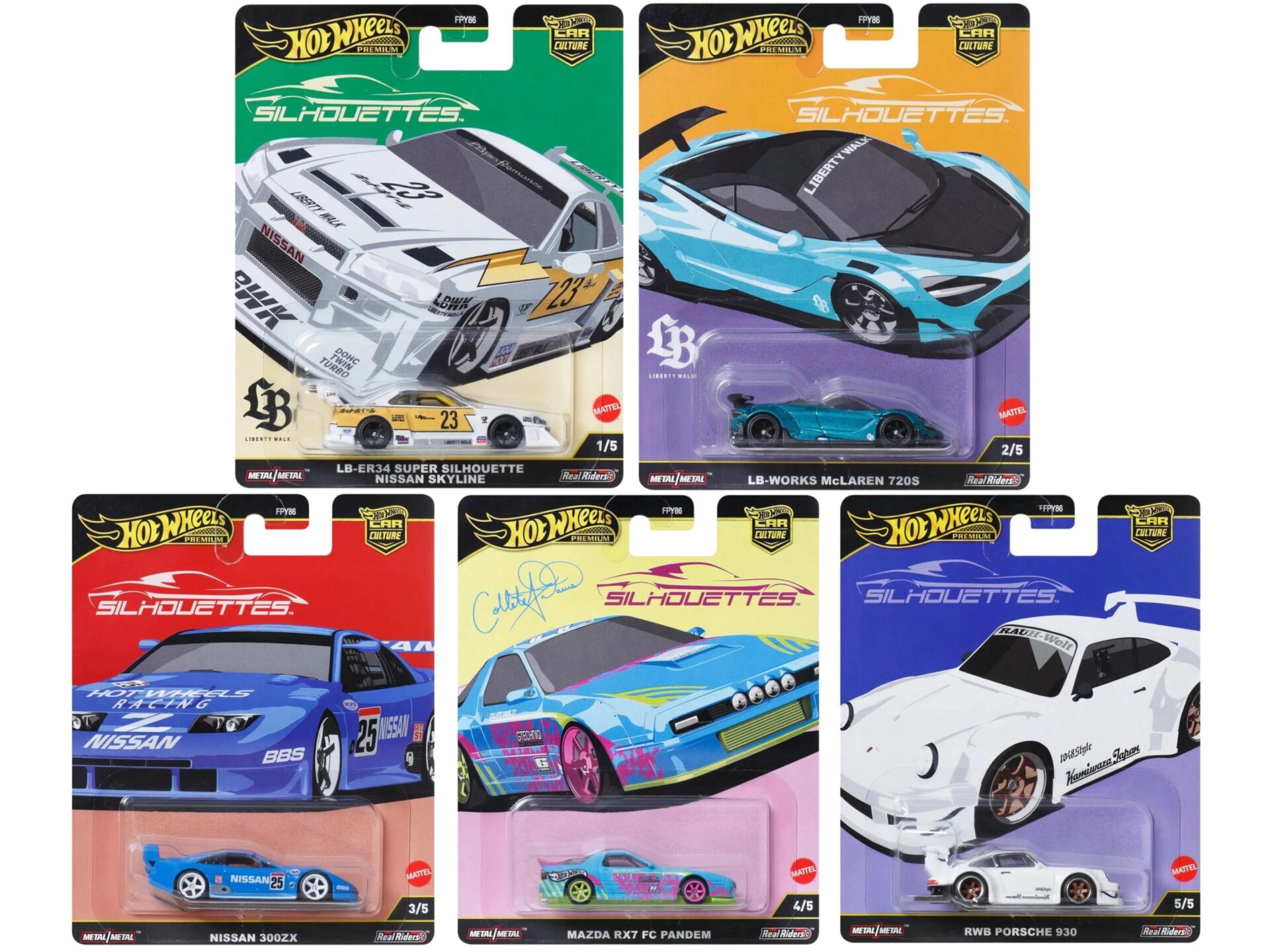 1:64 Hot Wheels Silhouettes 2025 Car Culture Premium Pack 5 pcs. 976G RWB, Nissan, Mazda