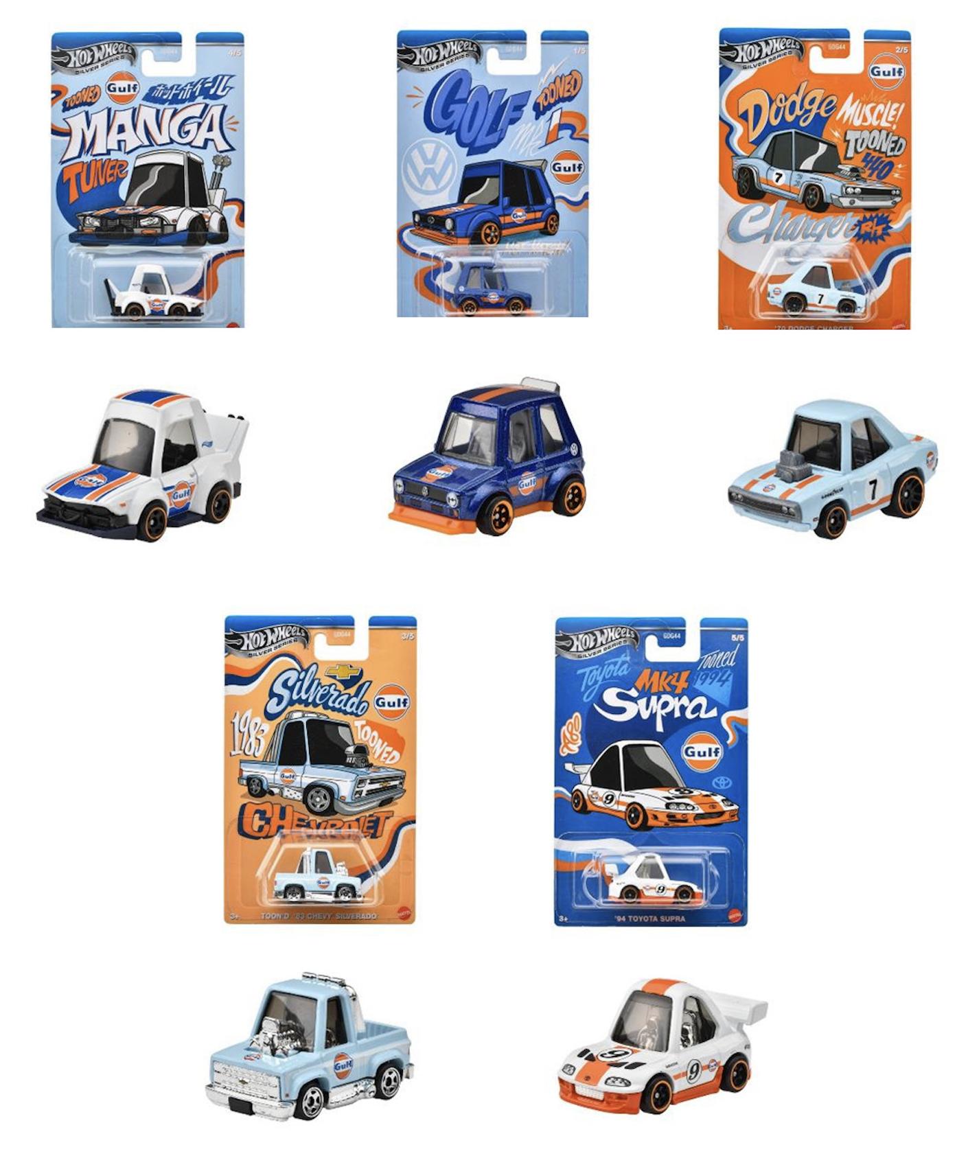 1:64 Hot Wheels 2025 NOPPO Gulf Racing Set 5 pcs. GDG44-977L Toyota, Dodge