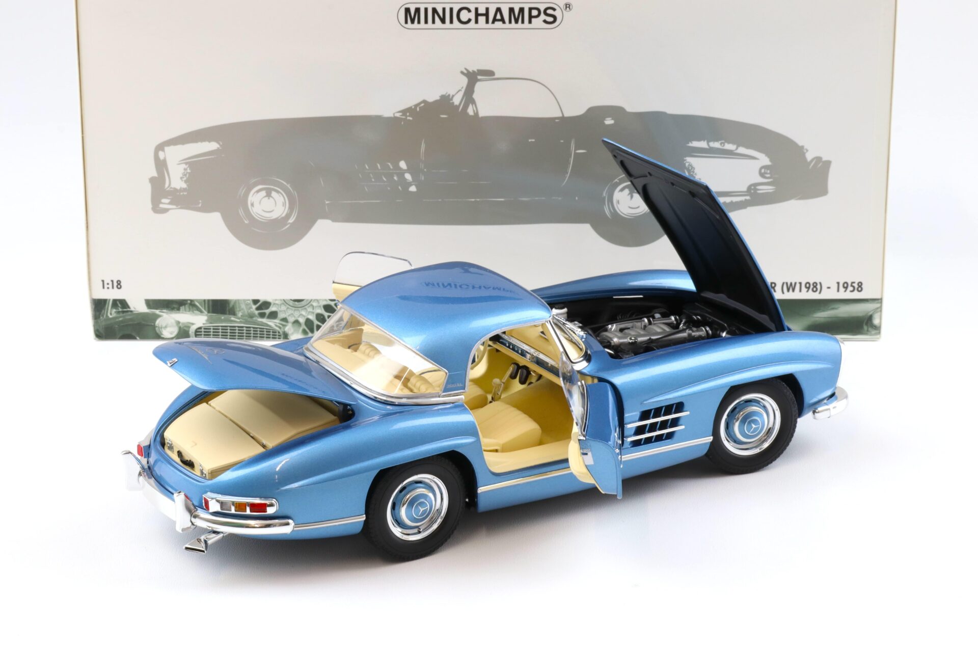 1:18 Minichamps Mercedes 300SL Roadster (W198) metallic blue with Hardtop 1958