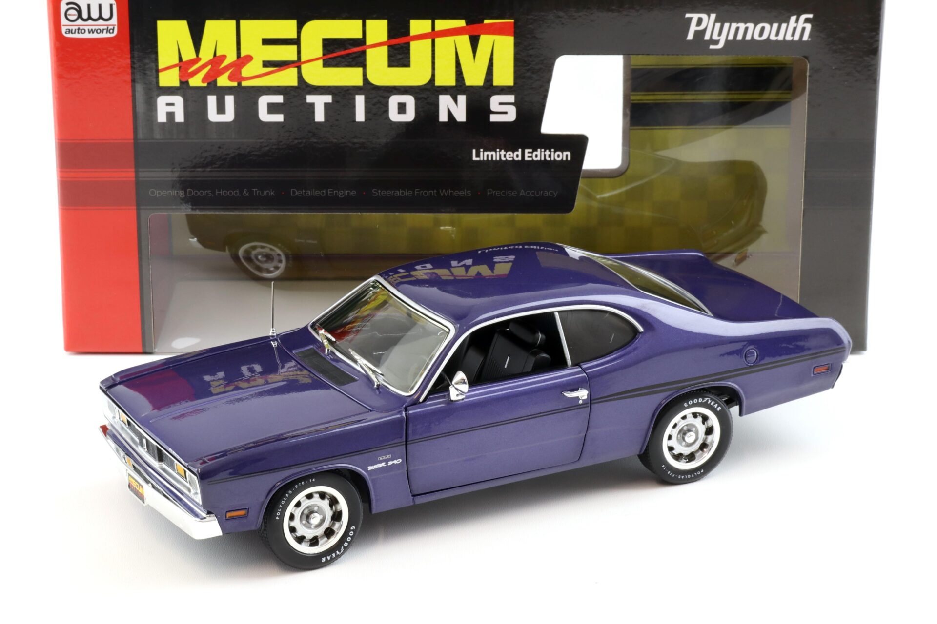 1:18 Auto World 1970 Plymouth Duster 340 Mecum Auction FC7 Inviolet