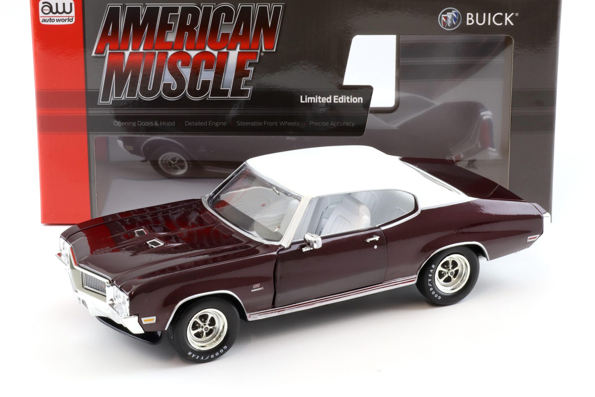 1:18 Auto World 1970 Buick GS Stage 1 MCACN Burgundy Mist/ white roof