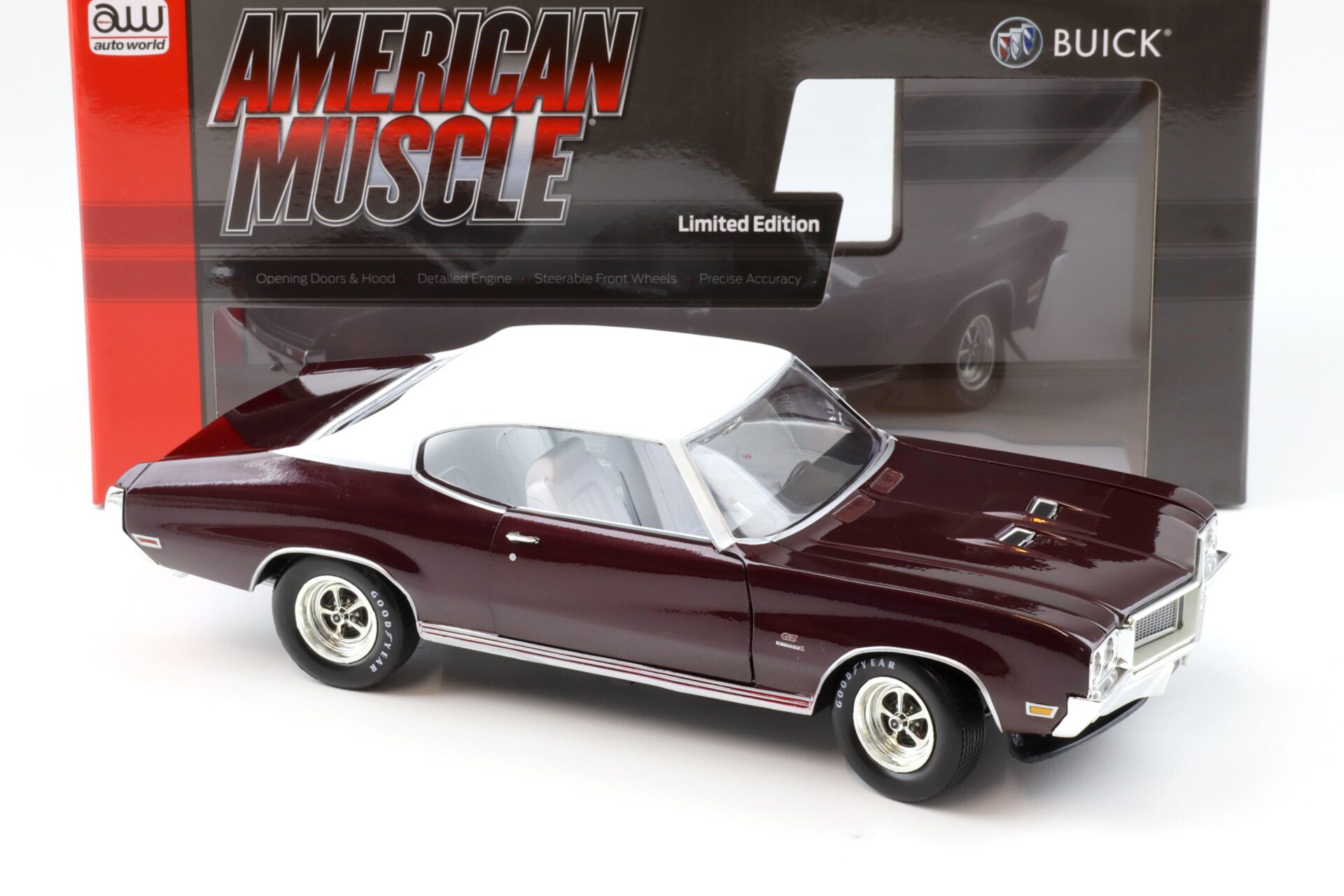 1:18 Auto World 1970 Buick GS Stage 1 MCACN Burgundy Mist/ white roof