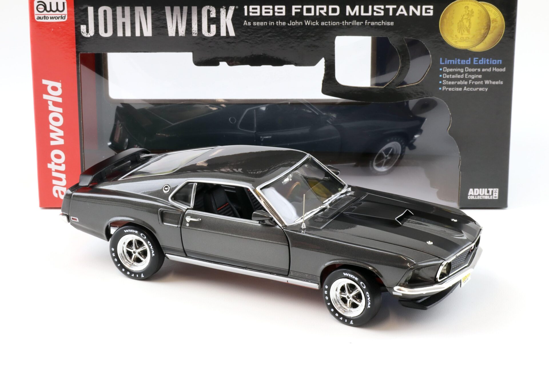 1:18 Auto World 1969 Ford Mustang Coupe John Wick Hitman grey metallic
