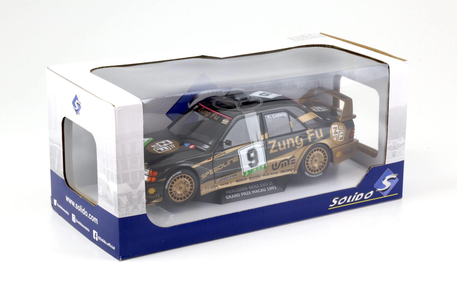 1:18 Solido Mercedes 190E 2.5-16 EVO 2 GP Macau 1991 K.Ludwig #9 Zung Fu