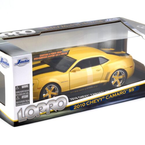 1:18 JADA Toys 2010 Chevrolet Camaro SS Coupe LOPRO metallic yellow/ black stripes