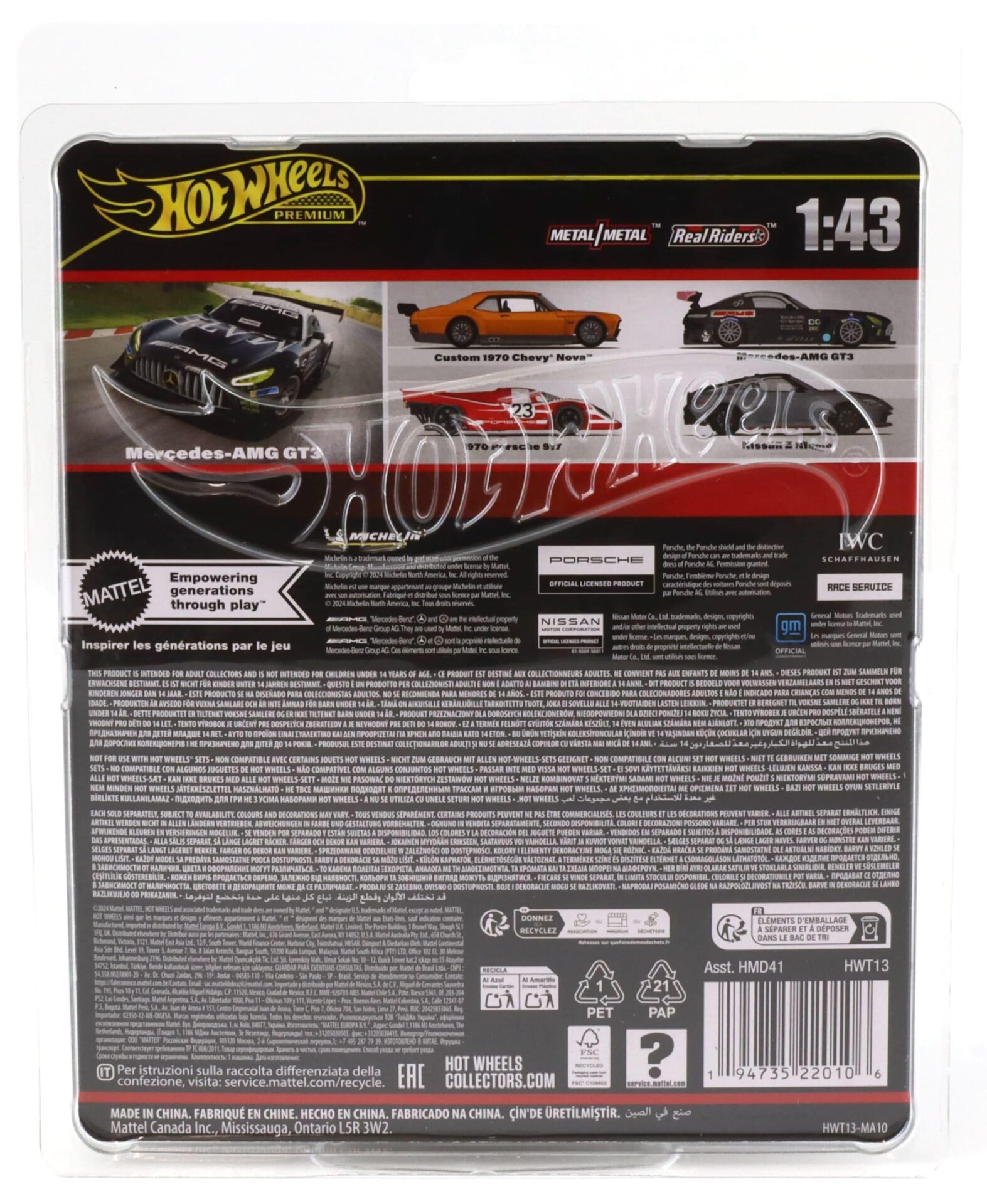 1:43 Hot Wheels Premium 2025 Real Riders HWT13 Mercedes AMG GT3 Race Service