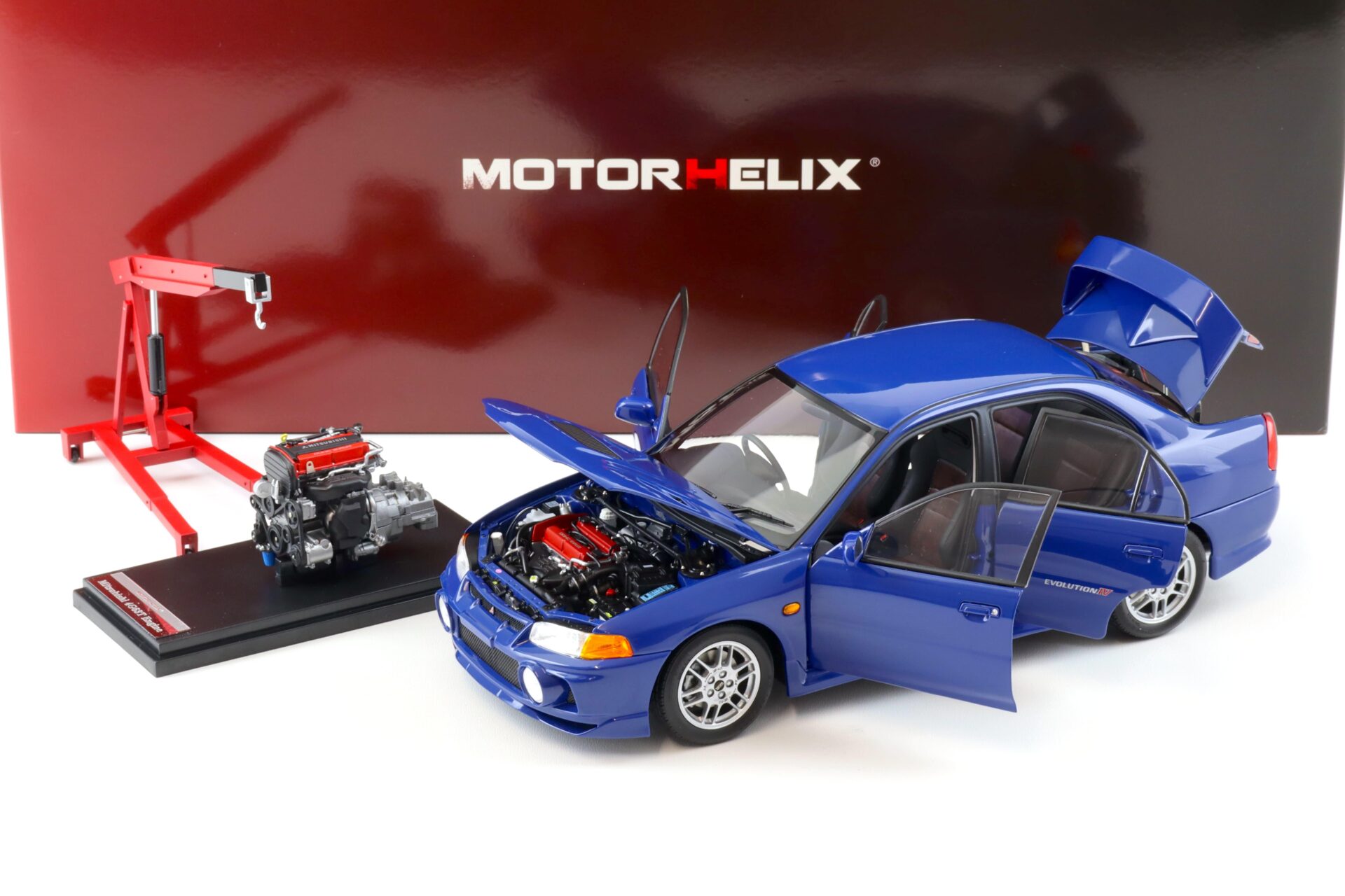 1:18 Motorhelix Mitsubishi Lancer EVO 4 IV Icelle blue 1999 with engine M84005