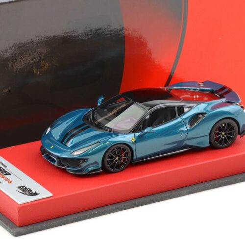1:43 BBR Ferrari 488 Pista Blu Capri/ black roof with leather base - Limited 15 pcs.