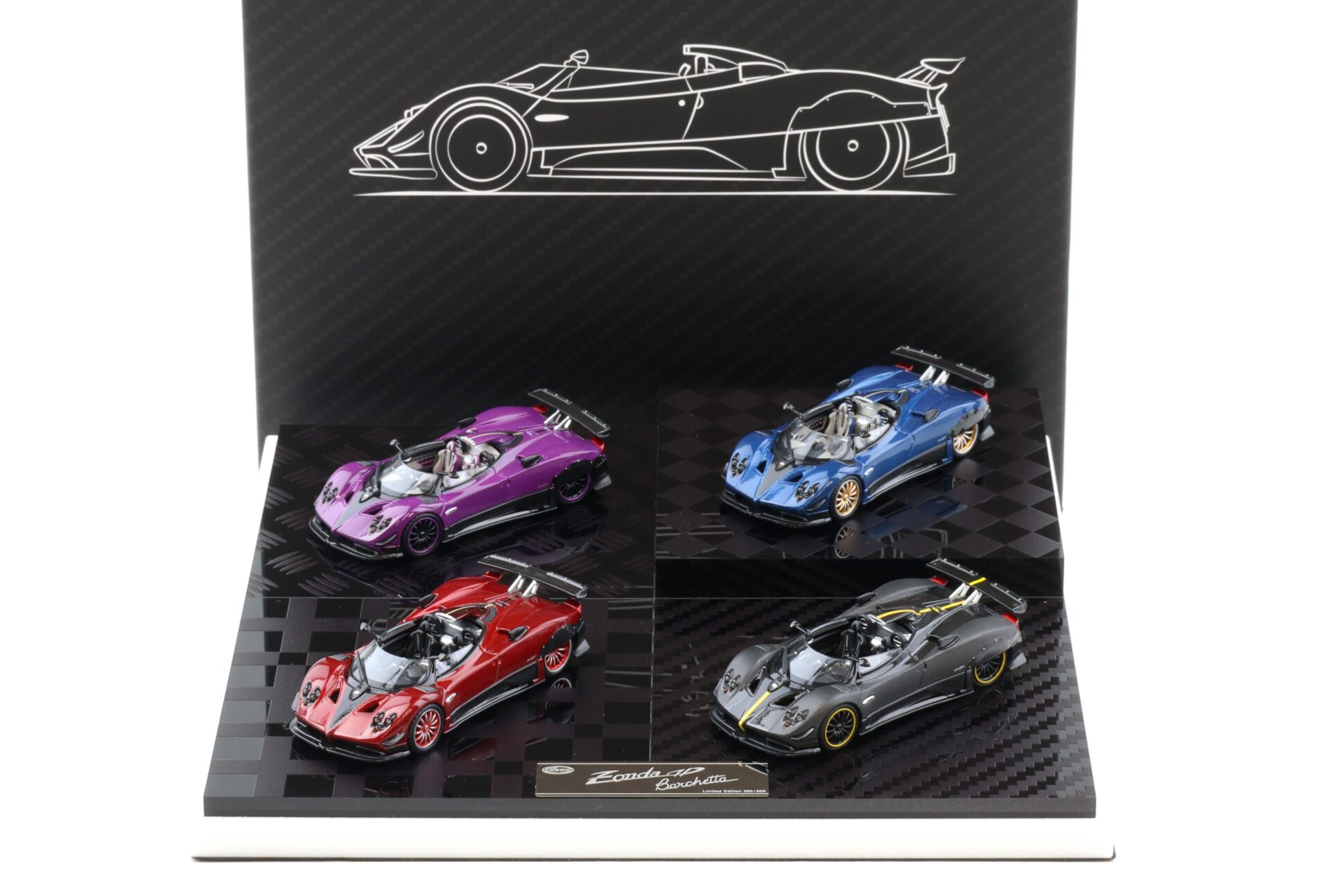 1:64 LCD Models Pagani Zonda HP Barchetta 4-Car Carbon Set - Limited 699 pcs.