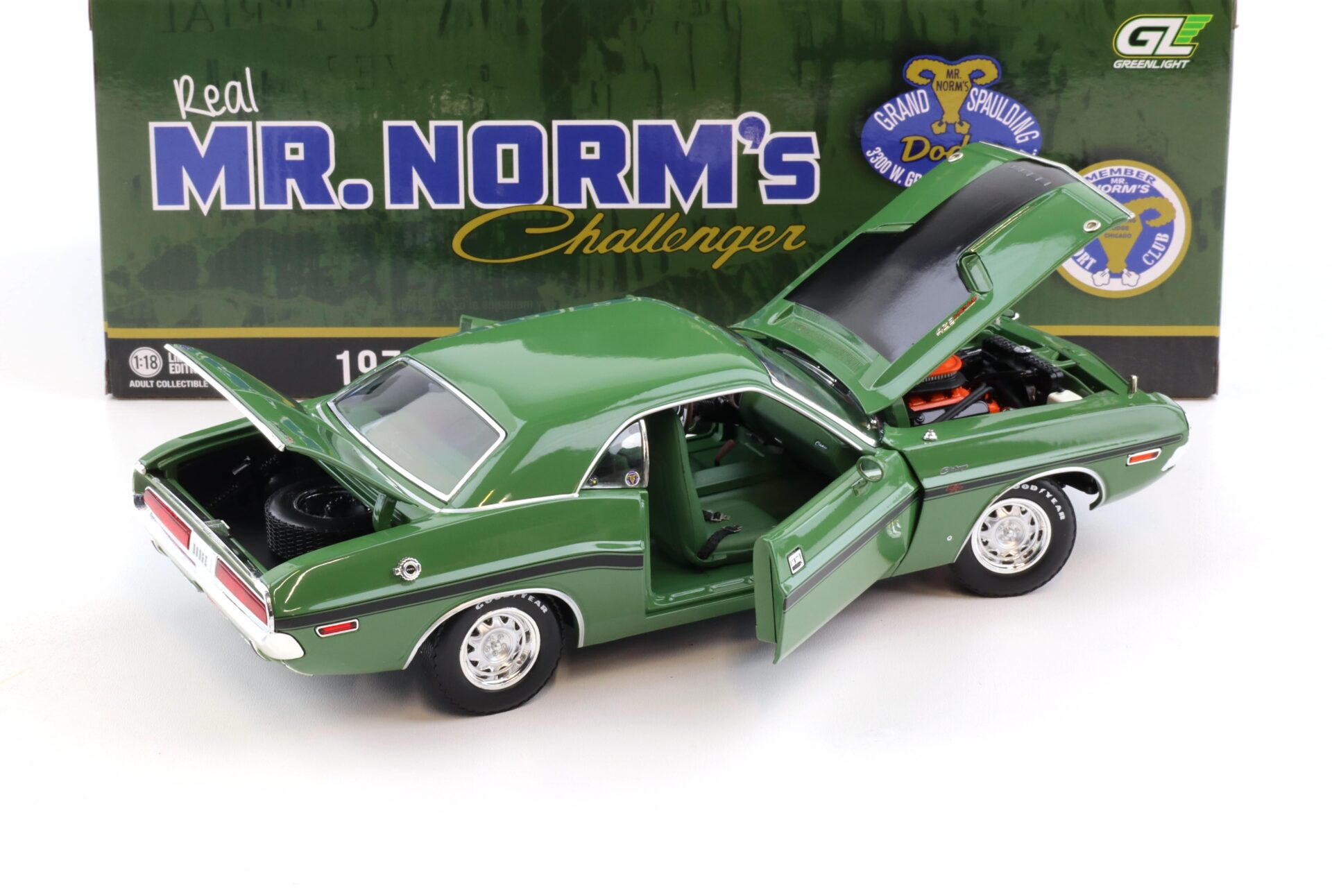 1:18 Greenlight 1970 Dodge Challenger R/T 426 Hemi Coupe Mr.Norms green/ black