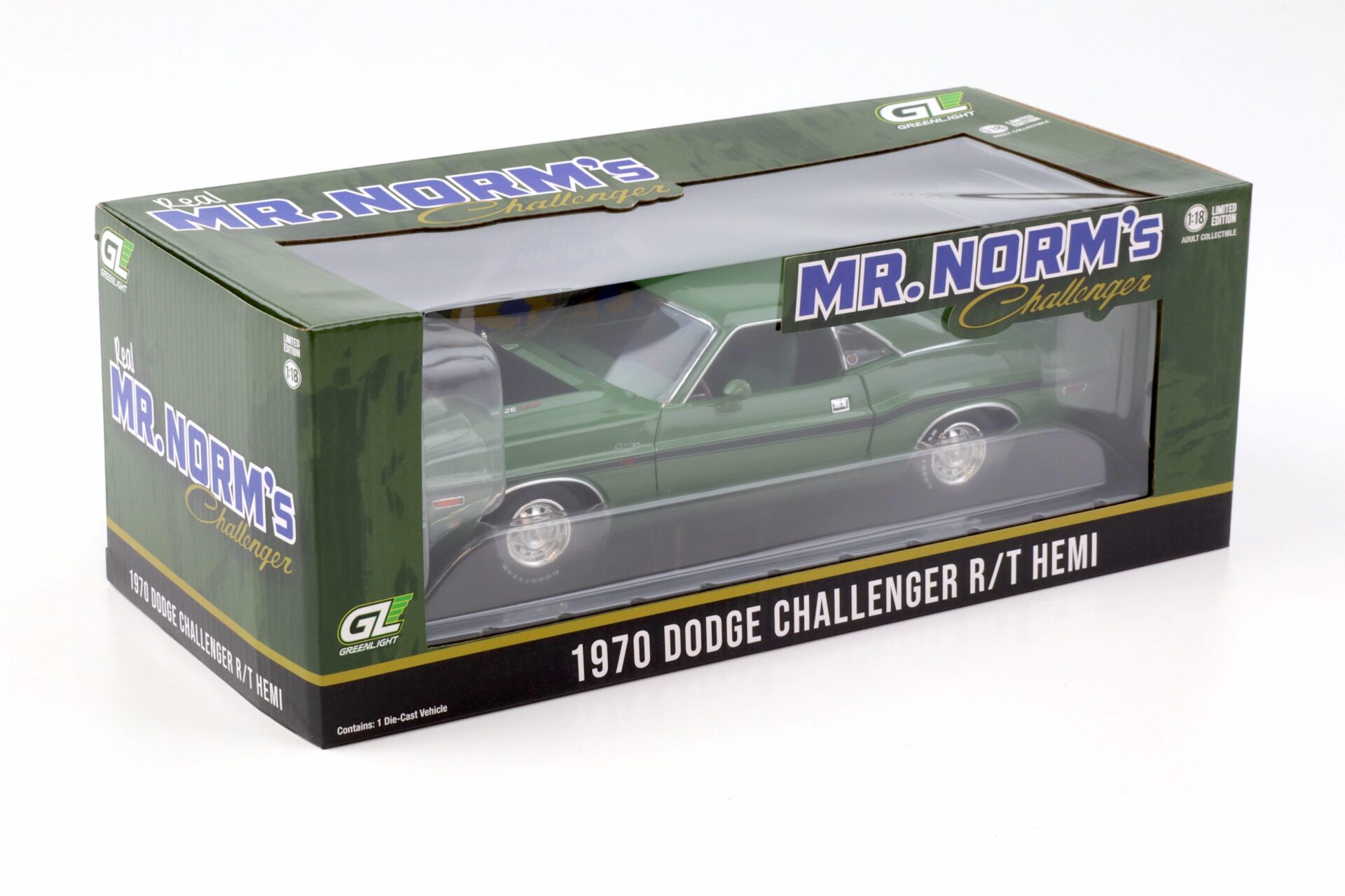 1:18 Greenlight 1970 Dodge Challenger R/T 426 Hemi Coupe Mr.Norms green/ black