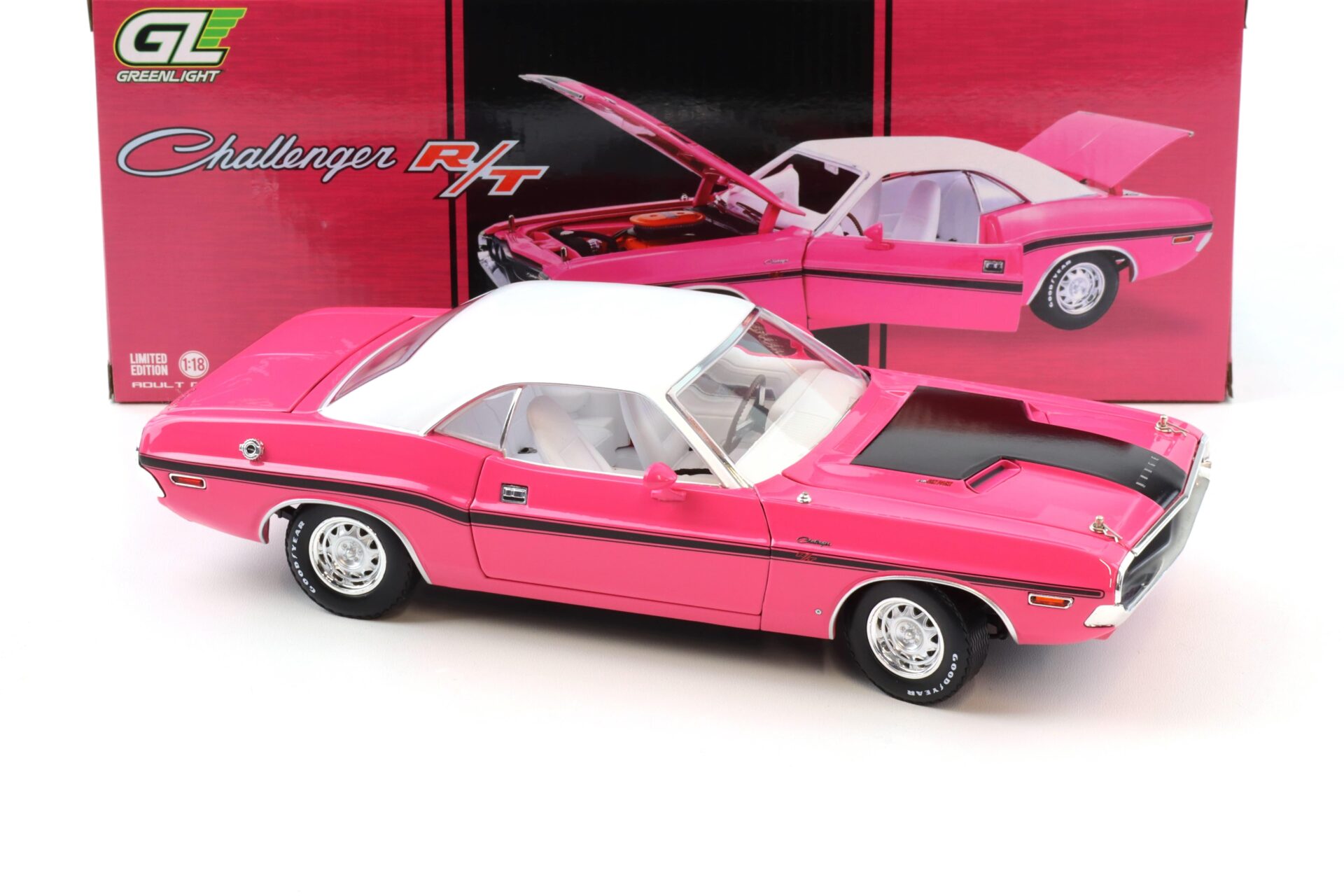 1:18 Greenlight 1970 Dodge Challenger R/T 440 Six Pack Coupe Panther pink