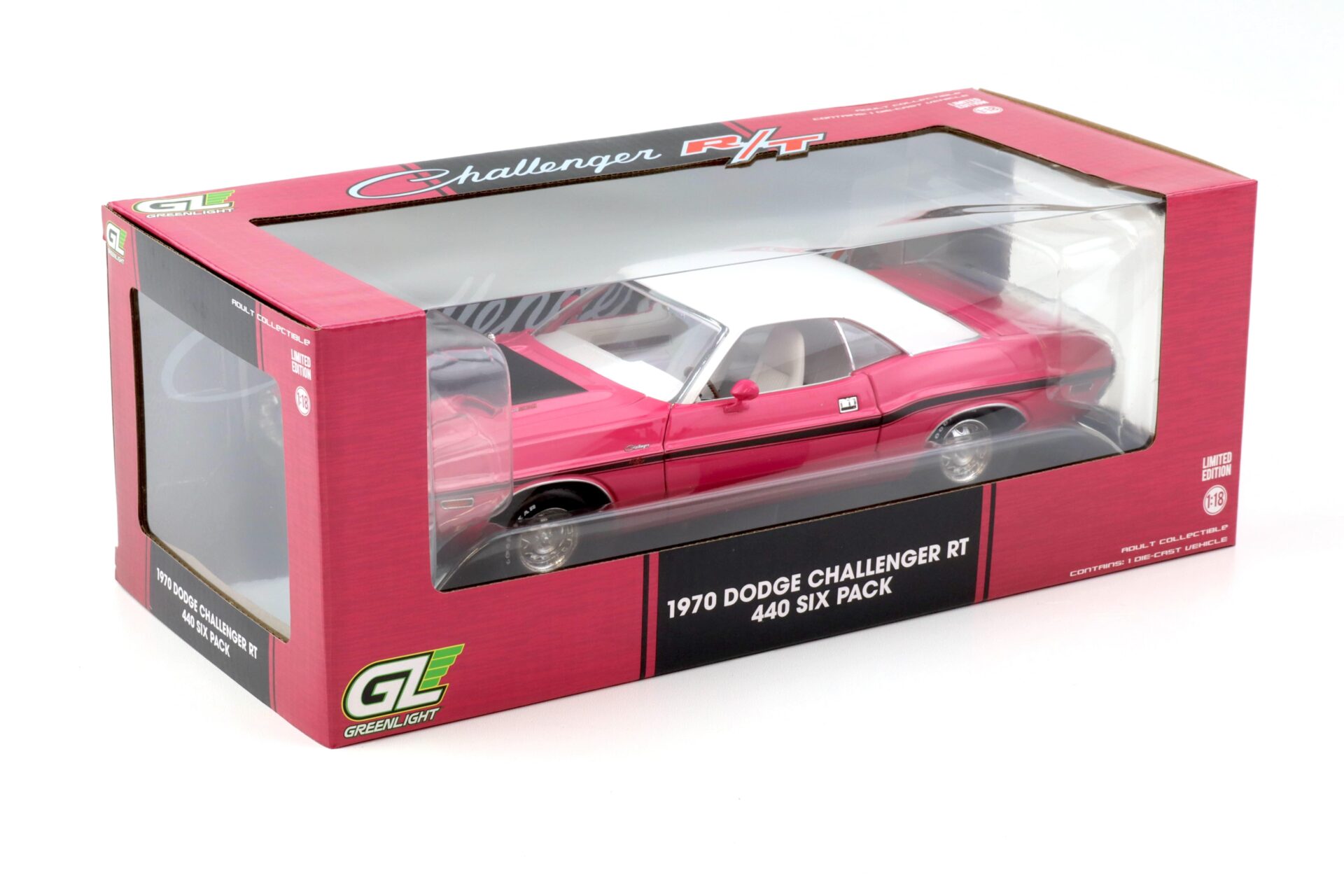 1:18 Greenlight 1970 Dodge Challenger R/T 440 Six Pack Coupe Panther pink