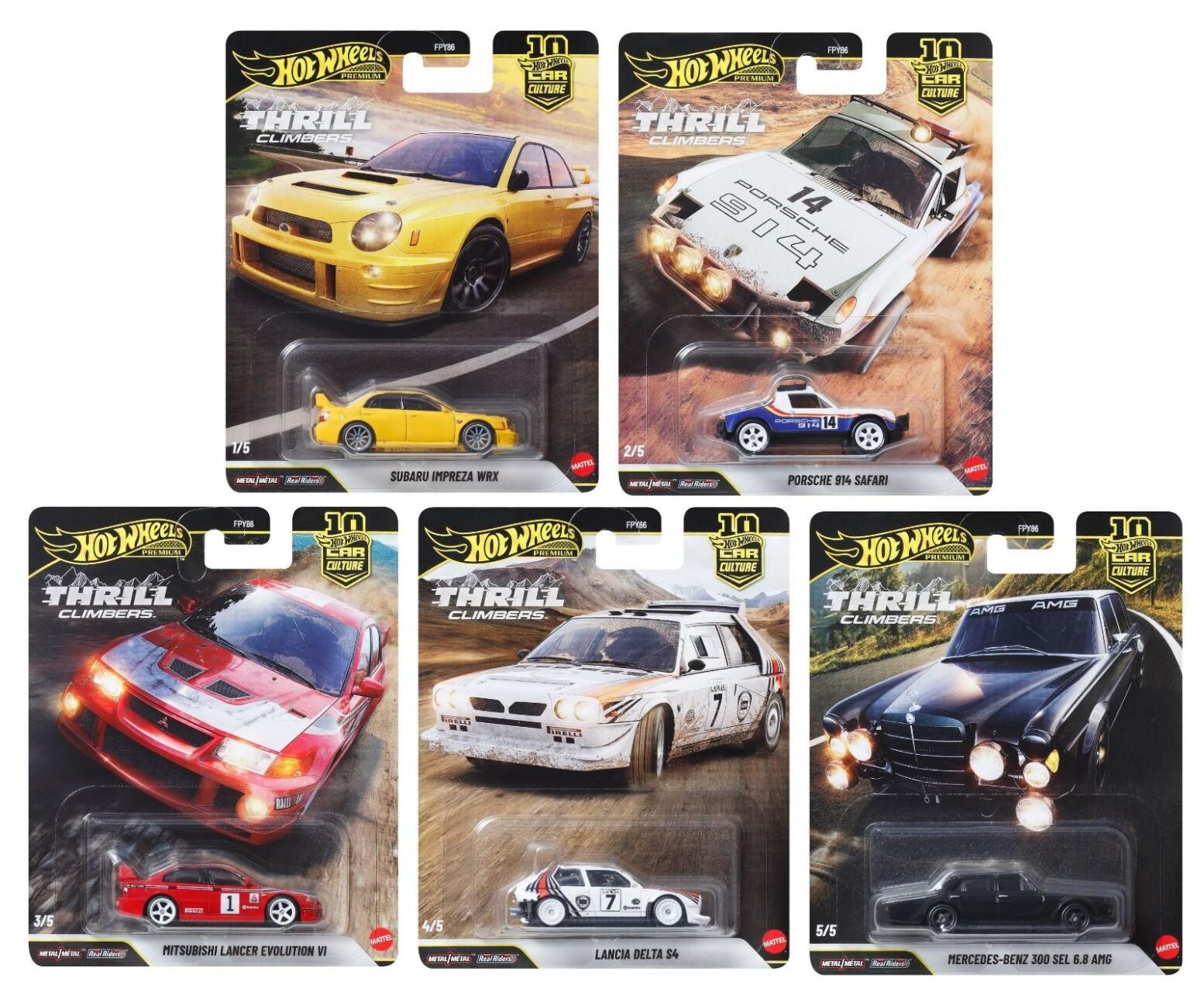 1:64 Hot Wheels Premium 2026 Thrill Climbers Pack 5 pcs. 976Q Mercedes, Lancia