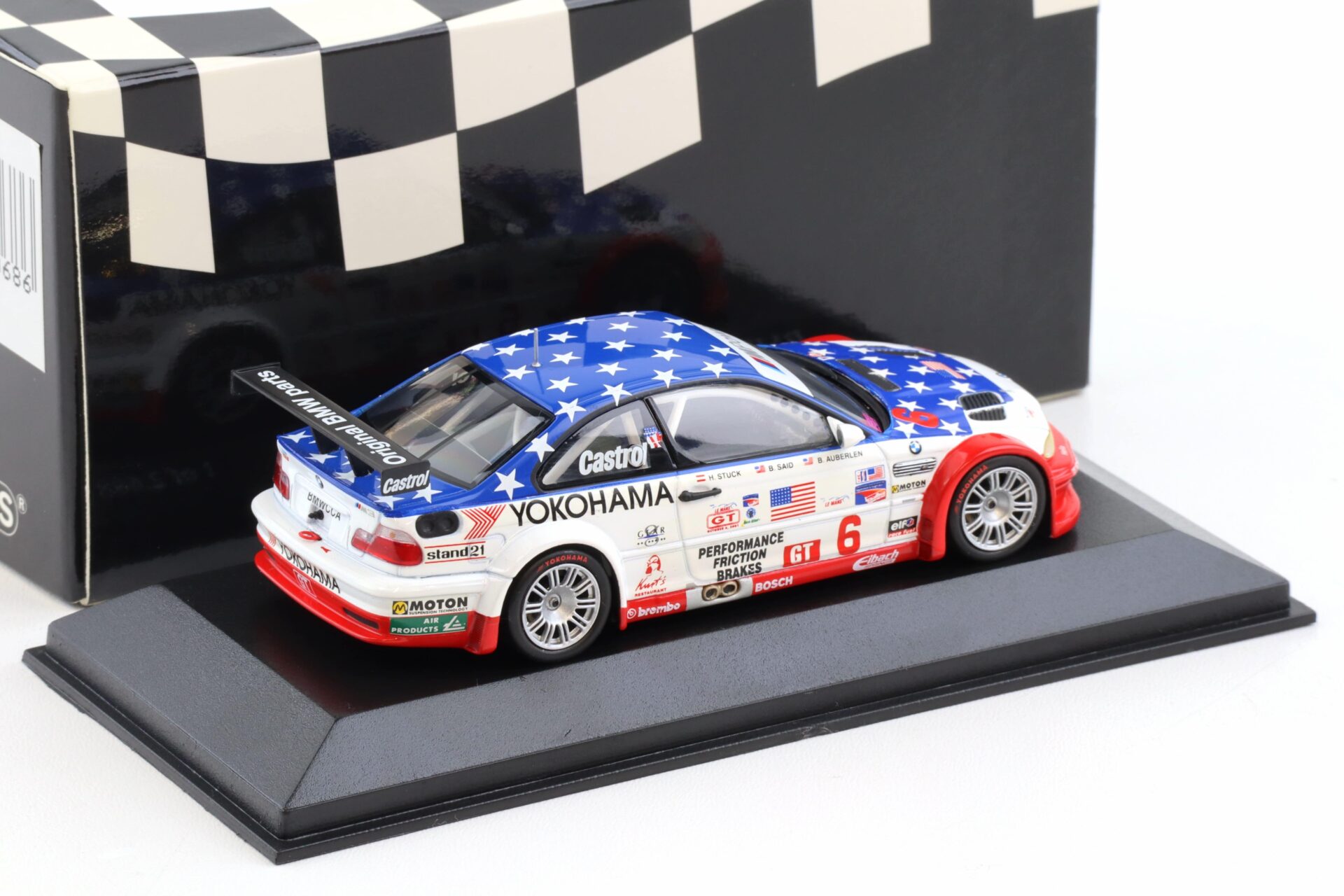 1:43 Minichamps BMW M3 E46 GTR ALMS Petit Le Mans 2001 GT Class Winner Stuck #6
