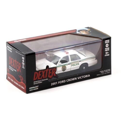 1:43 Greenlight 2001 Ford Crown Victoria Miami Metro Police DEXTER white