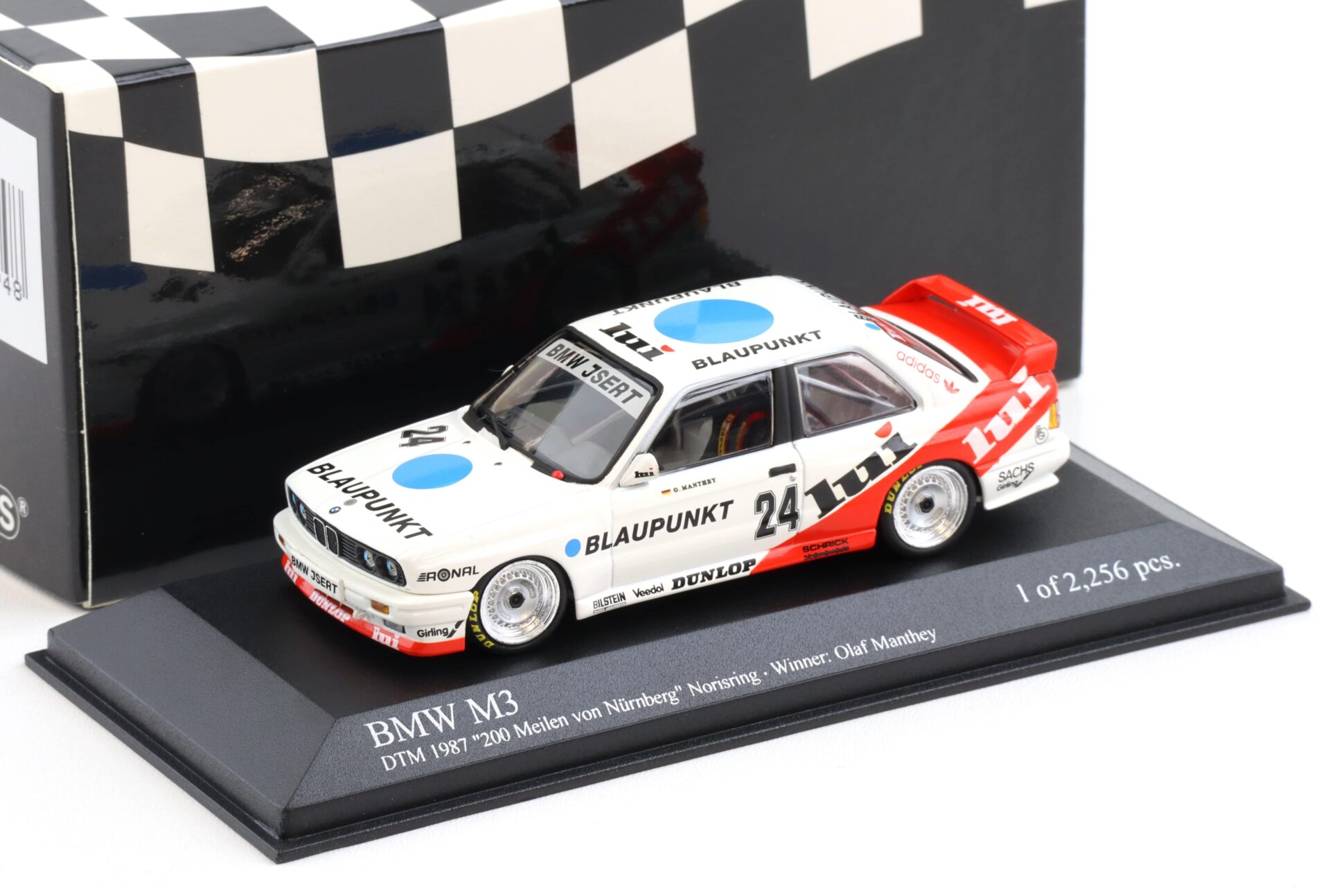 1:43 Minichamps BMW M3 E30 DTM 1987 Team Isert Norisring Winner O.Manthey #24