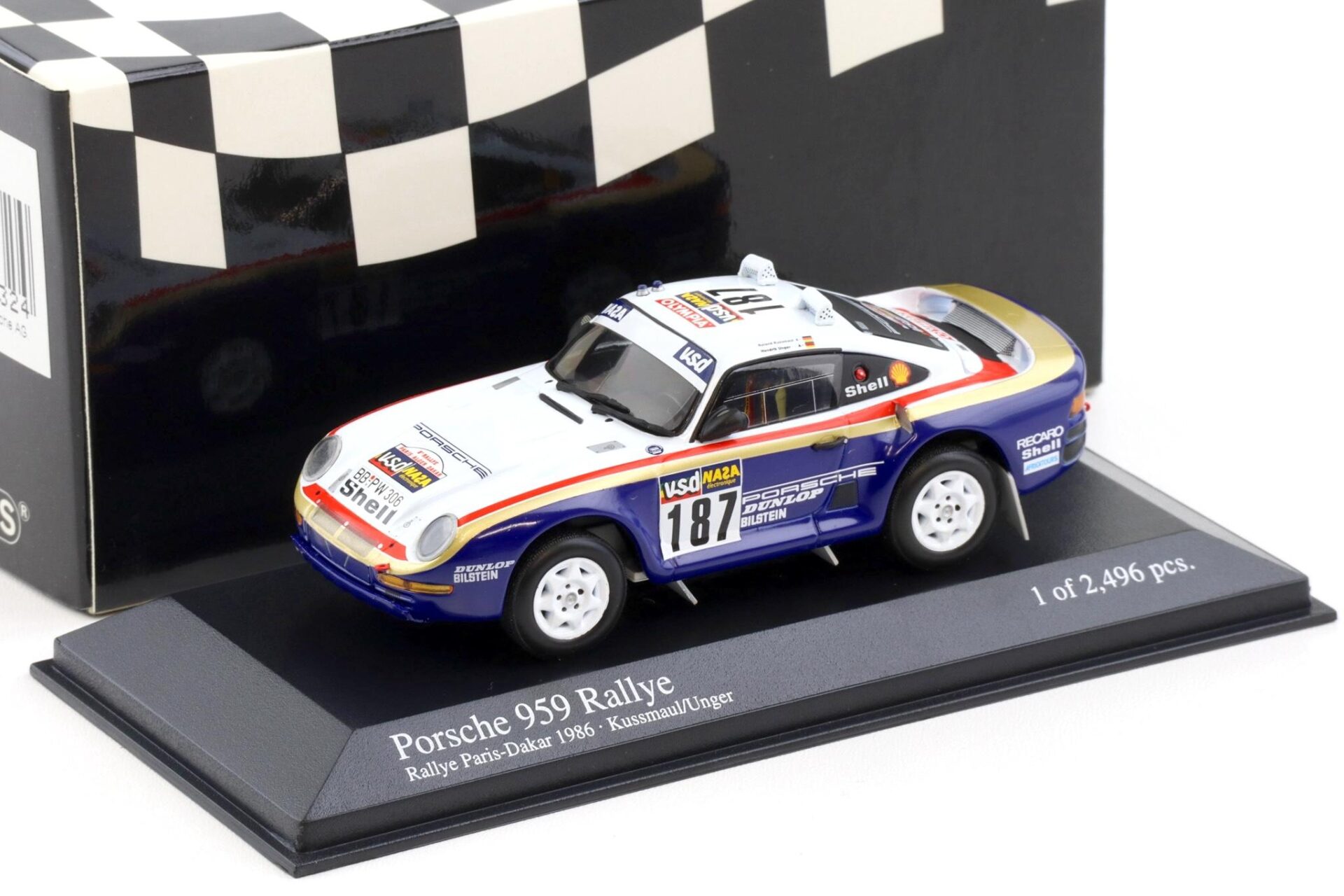1:43 Minichamps Porsche 959 Rallye Paris-Dakar 1986 Kussmaul/ Unger #187