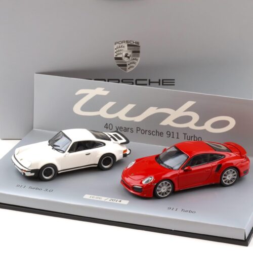 1:43 Minichamps 2-Car SET Porsche 911 Turbo 40 Years red and white DEALER VERSION