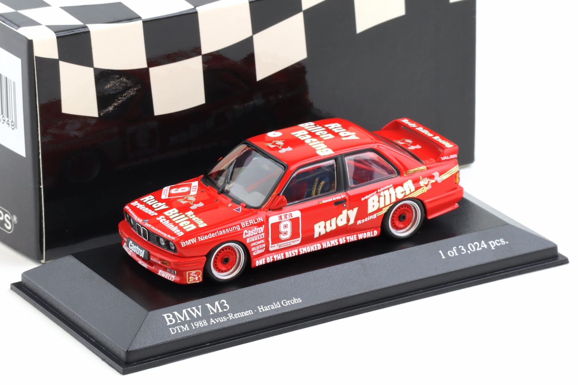 1:43 Minichamps BMW M3 E30 DTM 1988 AVUS H.Grohs Rudy Billen #9