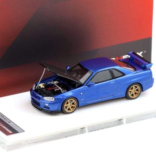 1:64 Motorhelix Nissan Skyline GT-R R34 V-Spec II Bayside blue/ Carbon hood