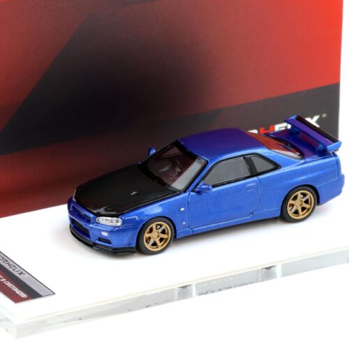 1:64 Motorhelix Nissan Skyline GT-R R34 V-Spec II Bayside blue/ Carbon hood