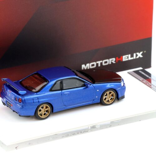 1:64 Motorhelix Nissan Skyline GT-R R34 V-Spec II Bayside blue/ Carbon hood