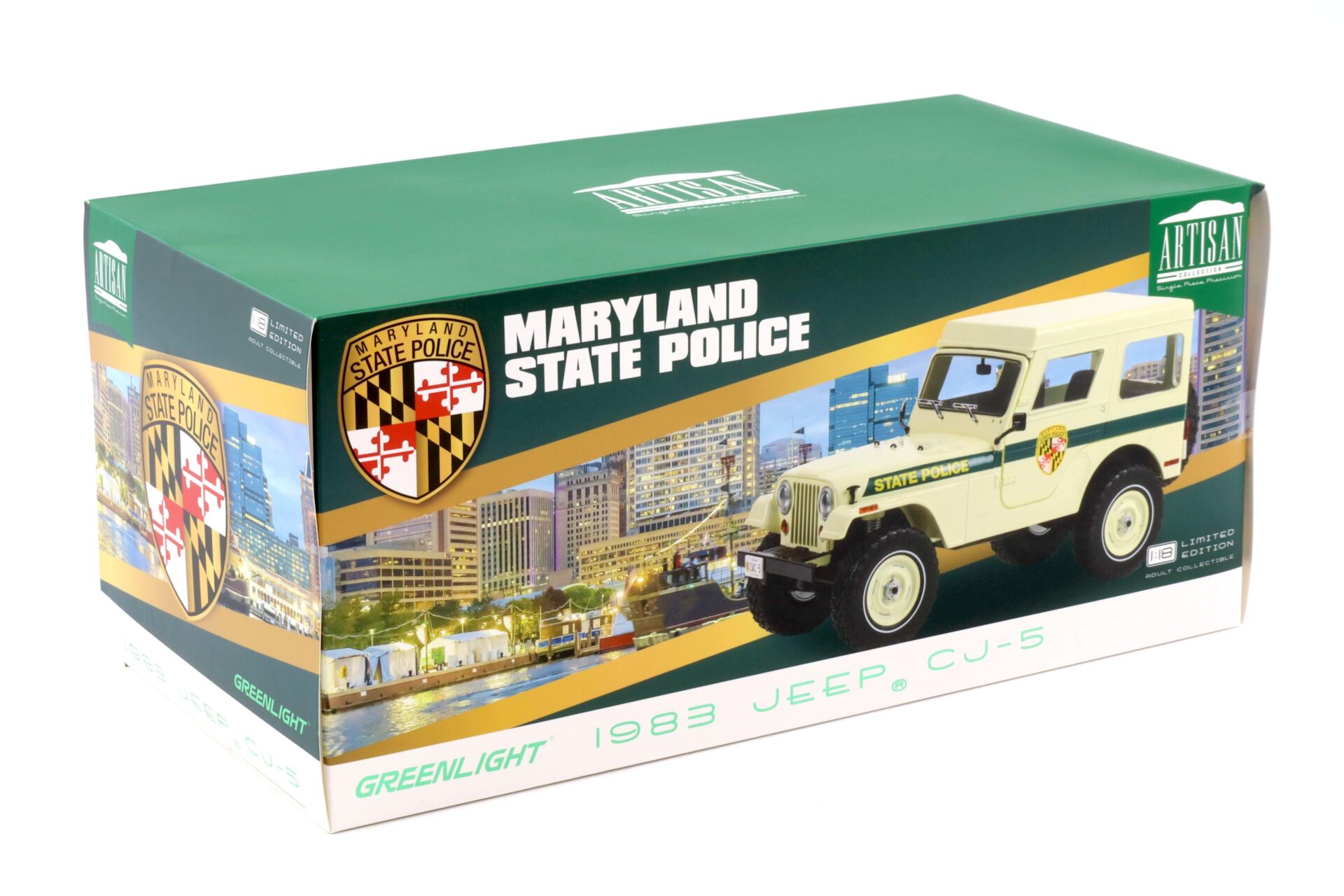 1:18 Greenlight 1983 Jeep CJ-5 Hardtop Maryland State Police white