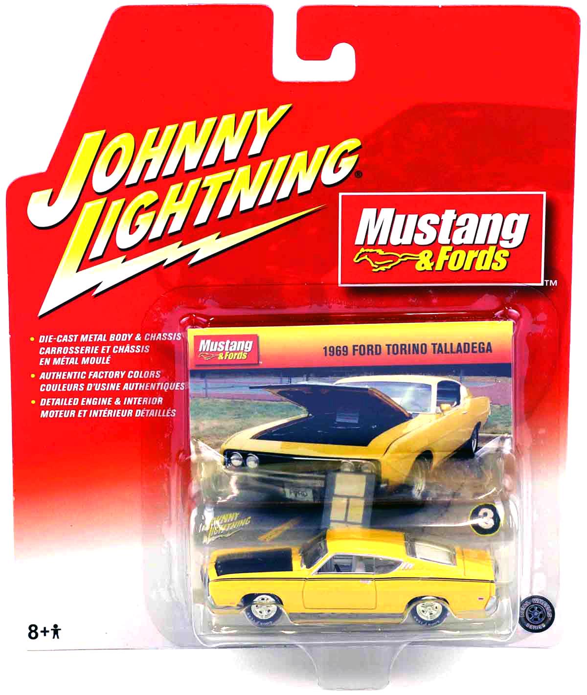 1:64 Johnny Lighting 1969 Ford Torino Talladega yellow/ black Mustang & Ford