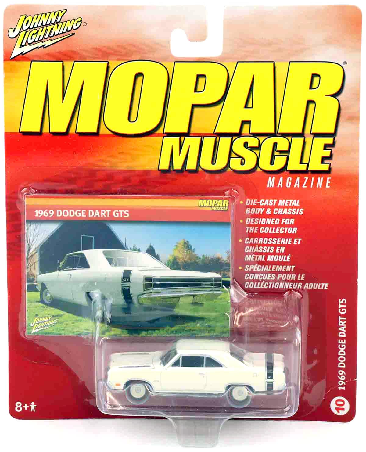 1:64 Johnny Lightning 1969 Dodge Dart GTS white MOPAR Muscle