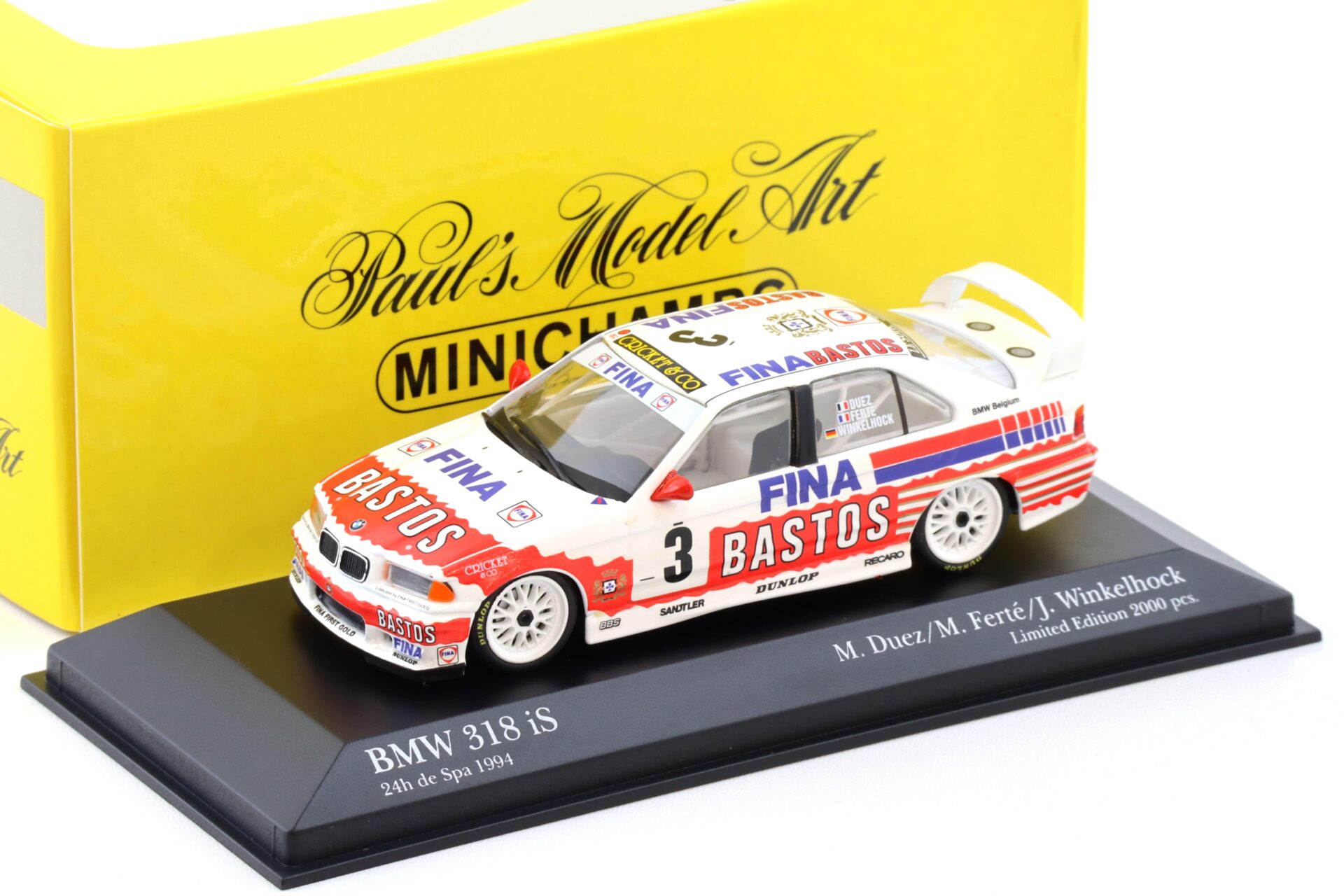 1:43 Minichamps BMW 318 iS 24h SPA 1994 Bastos Fina #3 Winkelhick/ Ferte/ Duez