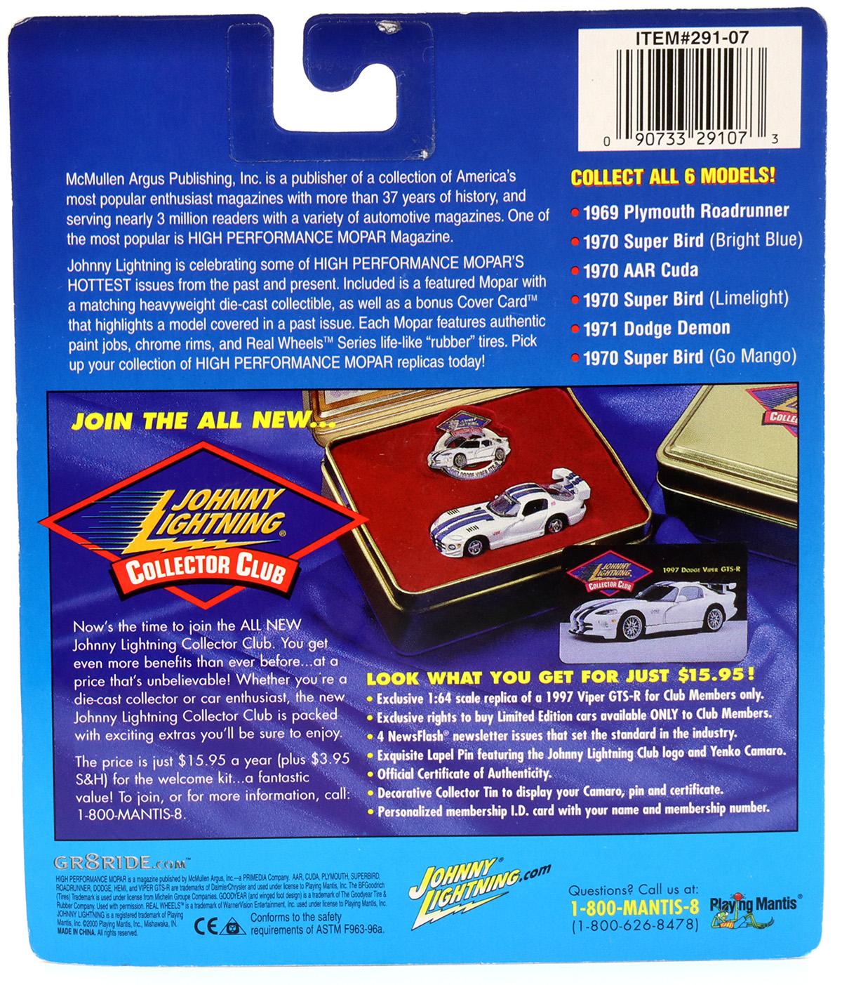 1:64 Johnny Lightning 1970 Plymouth Superbird green High Performance Mopar