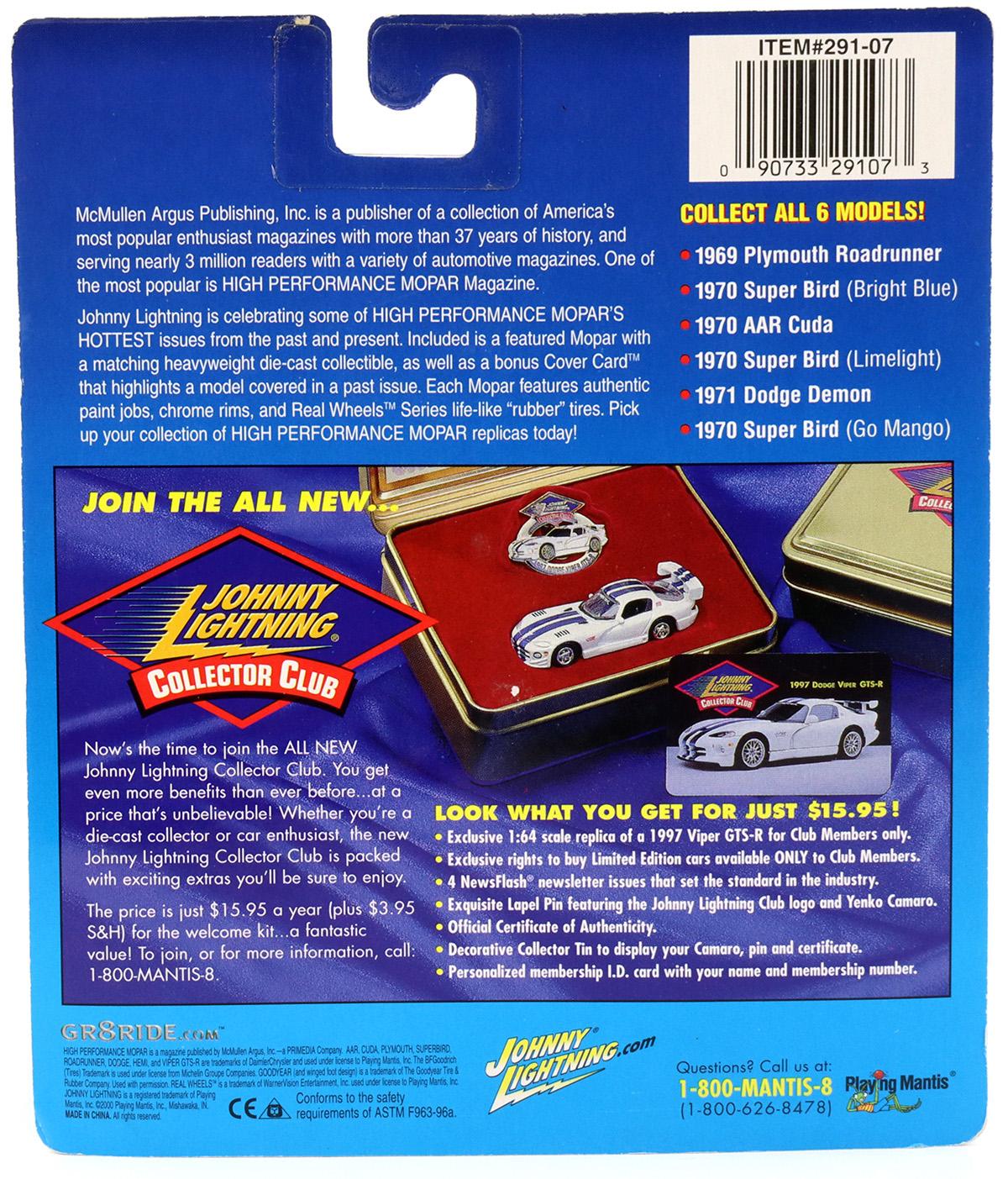 1:64 Johnny Lightning 1970 Plymouth Superbird blue High Performance Mopar