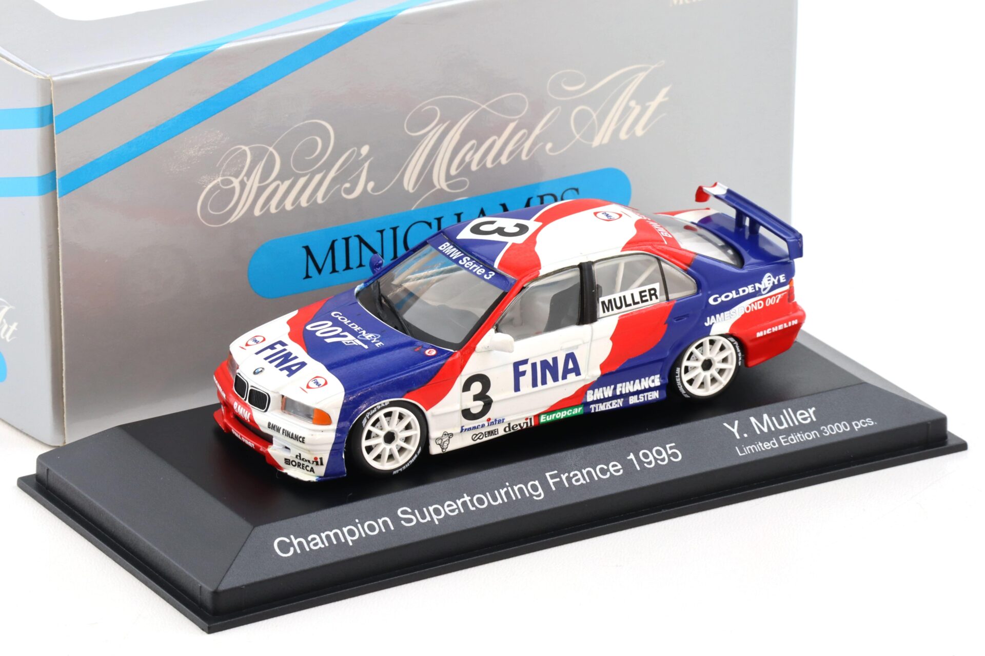 1:43 Minichamps BMW 318i E36 French Champion 1995 Y.Muller #3 FINA
