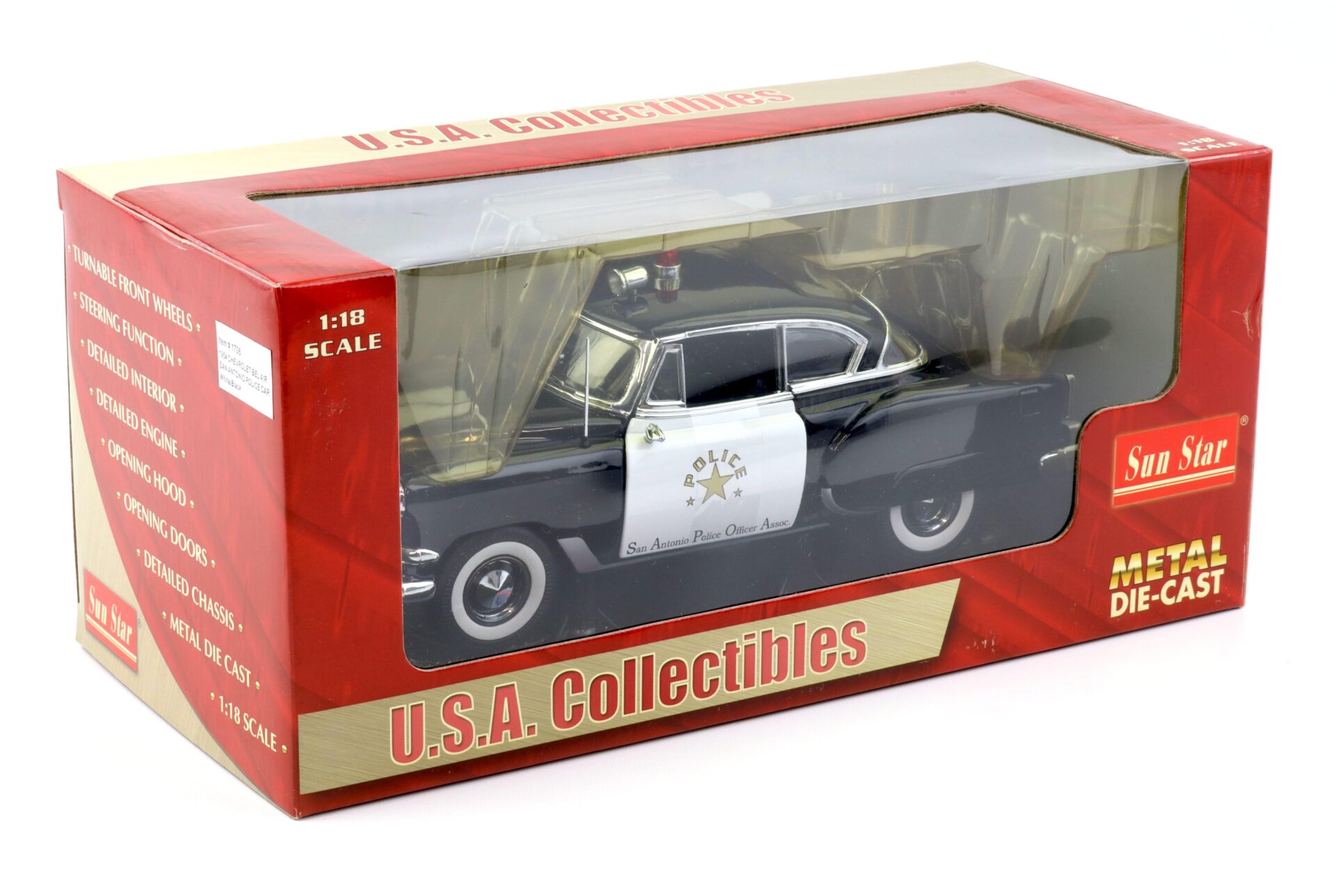 1:18 Sun Star 1954 Chevrolet Bel Air San Antonio Police Car white/ black
