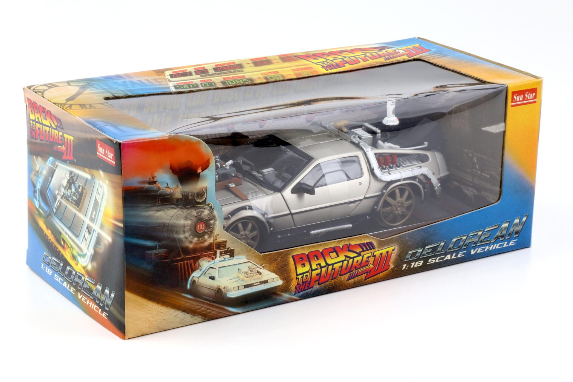 1:18 Sun Star Delorean DMC-12 Time Machine Back to the Future III Rail Version
