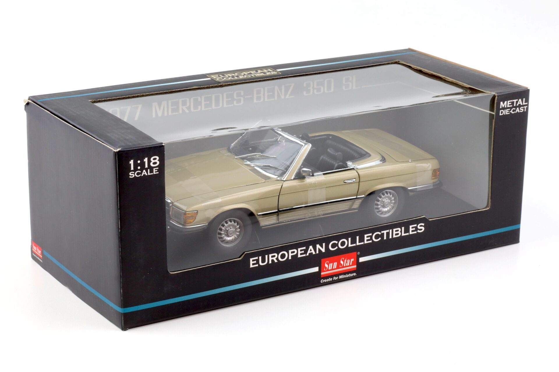 1:18 Sun Star 1977 Mercedes 350SL W107 open Convertible metallic gold