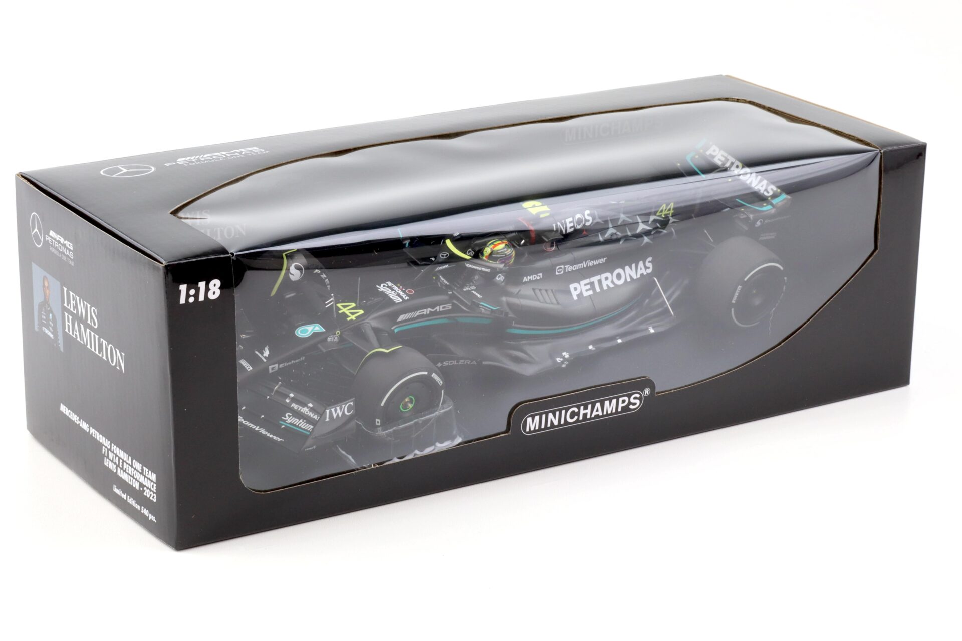 1:18 Minichamps Mercedes AMG Petronas F1 W14 Bahrain GP 2023 Lewis Hamilton