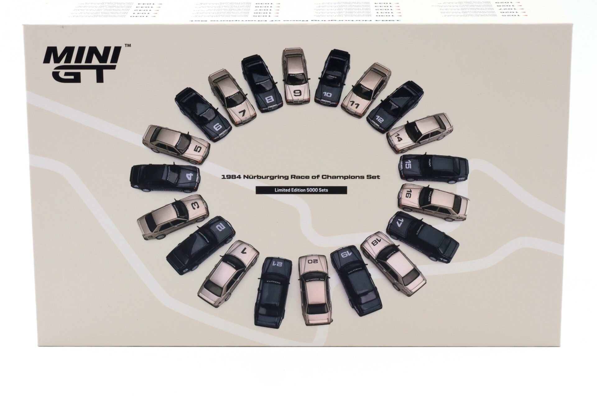 1:64 TSM Mini GT 1984 Nürburgring Race of Champions Set 20 pcs. Mercedes 190E