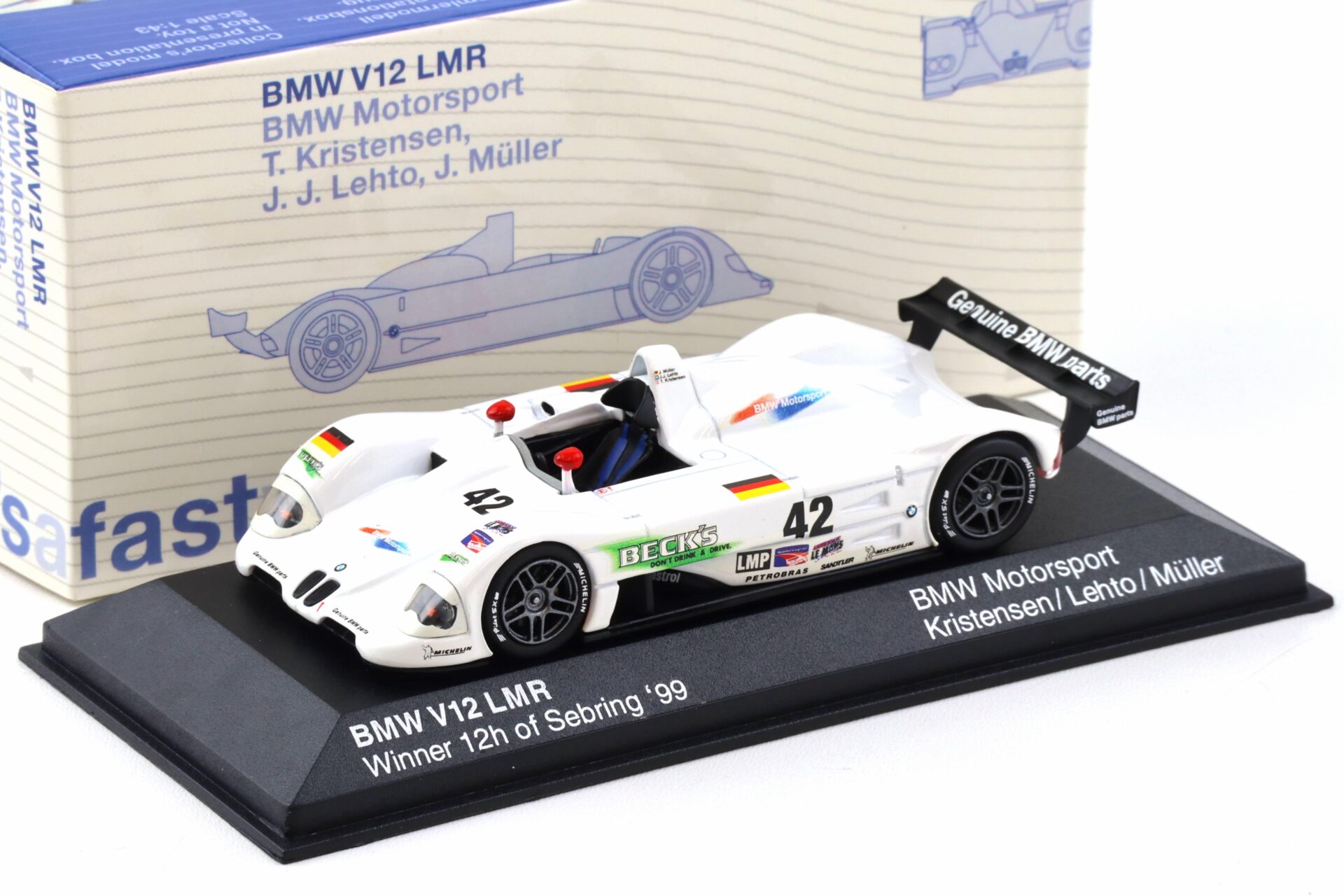 1:43 Minichamps BMW V12 LMR Winner 12h of Sebring 1999 #42 Kristensen DEALER VERSION