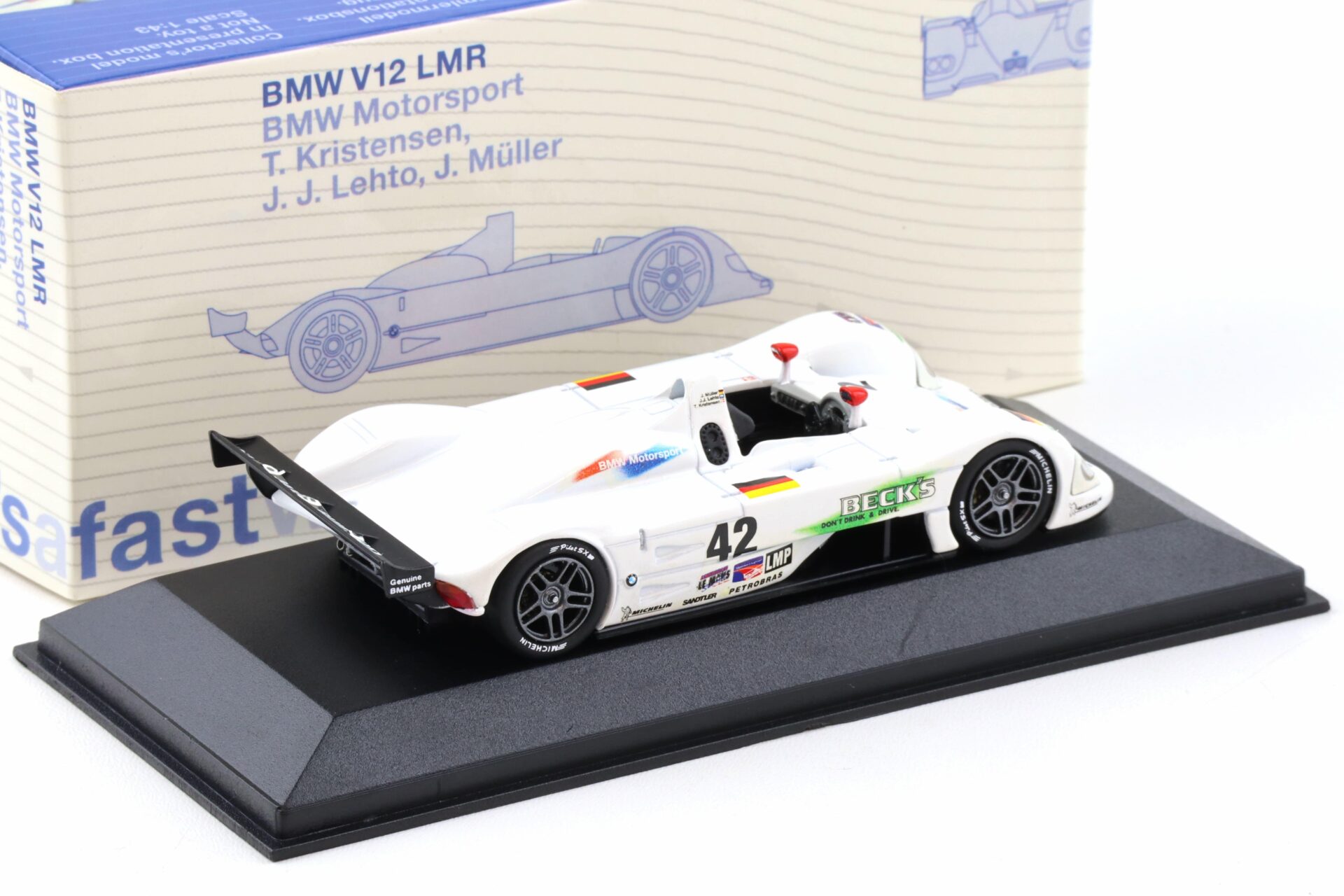 1:43 Minichamps BMW V12 LMR Winner 12h of Sebring 1999 #42 Kristensen DEALER VERSION