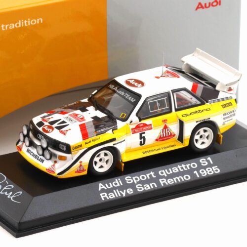 1:43 Minichamps Audi Sport Quattro S1 Rally San Remo 1985 #5 signiert DEALER VERSION