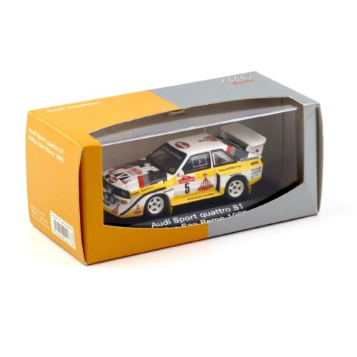1:43 Minichamps Audi Sport Quattro S1 Rally San Remo 1985 #5 signiert DEALER VERSION