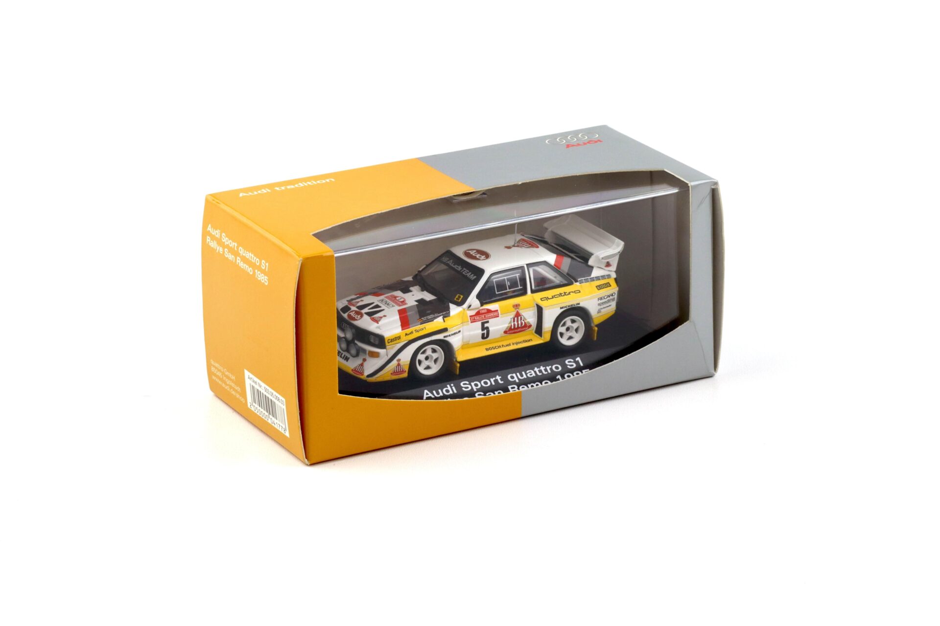 1:43 Minichamps Audi Sport Quattro S1 Rally San Remo 1985 #5 signiert DEALER VERSION