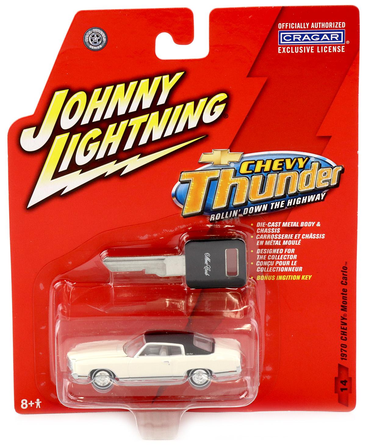 1:64 Johnny Lightning 1970 Chevy Monte Carlo White Chevy Thunder