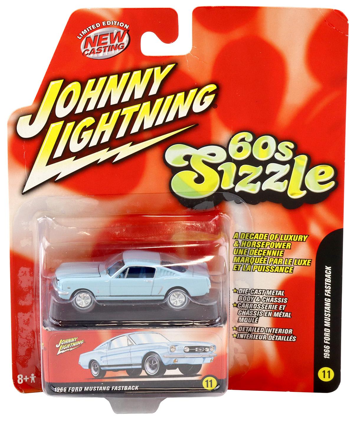 1:64 Johnny Lightning 1966 Ford Mustang Fastback light blue 60s Sizzle