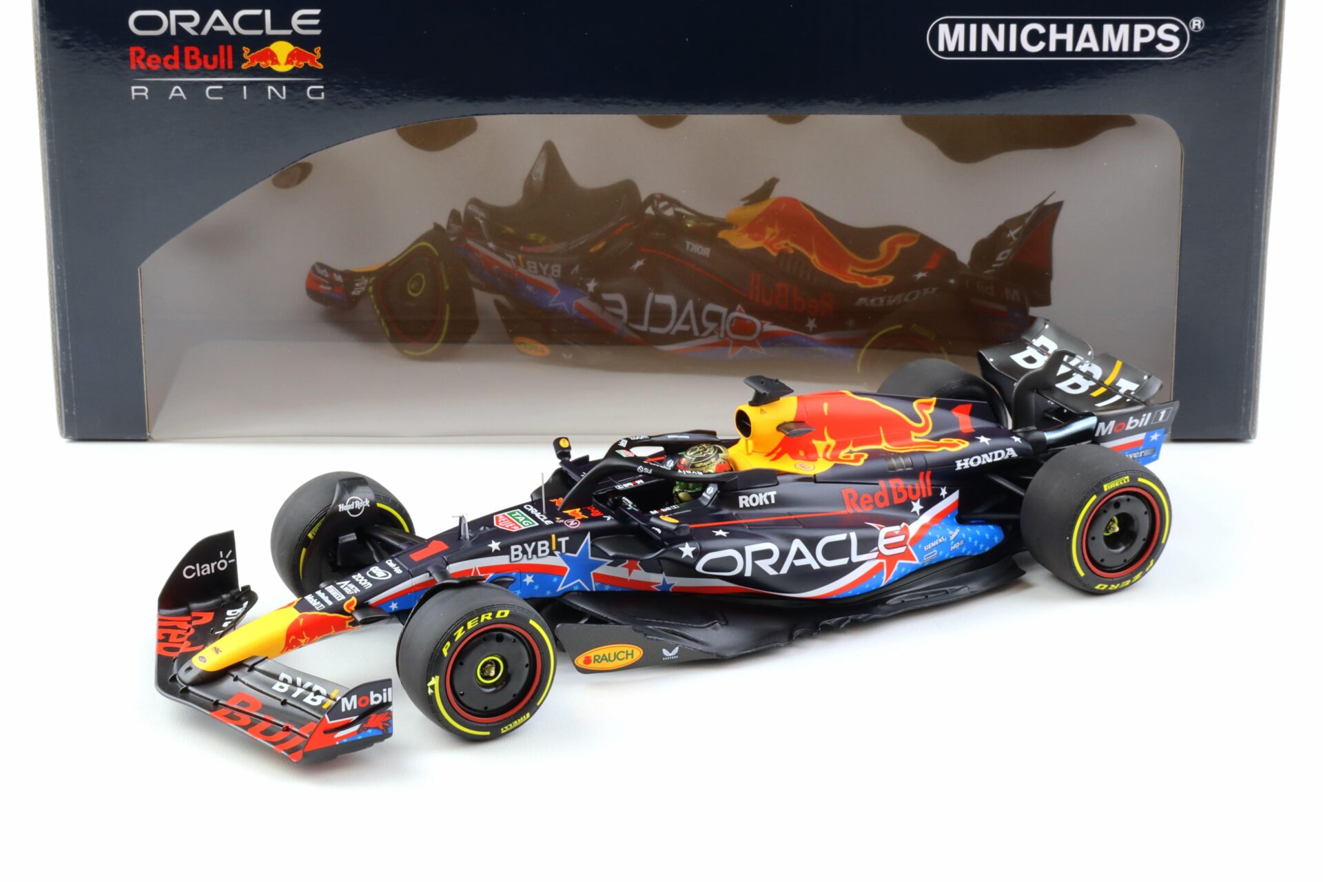 1:18 Minichamps F1 Oracle Red Bull Racing RB19 Verstappen Winner Austin GP 2023