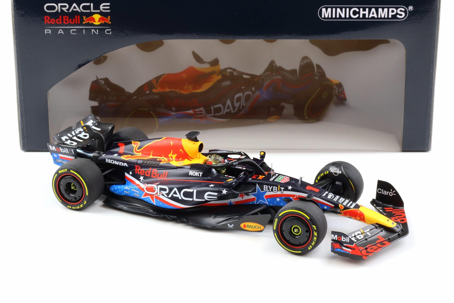 1:18 Minichamps F1 Oracle Red Bull Racing RB19 Verstappen Winner Austin GP 2023