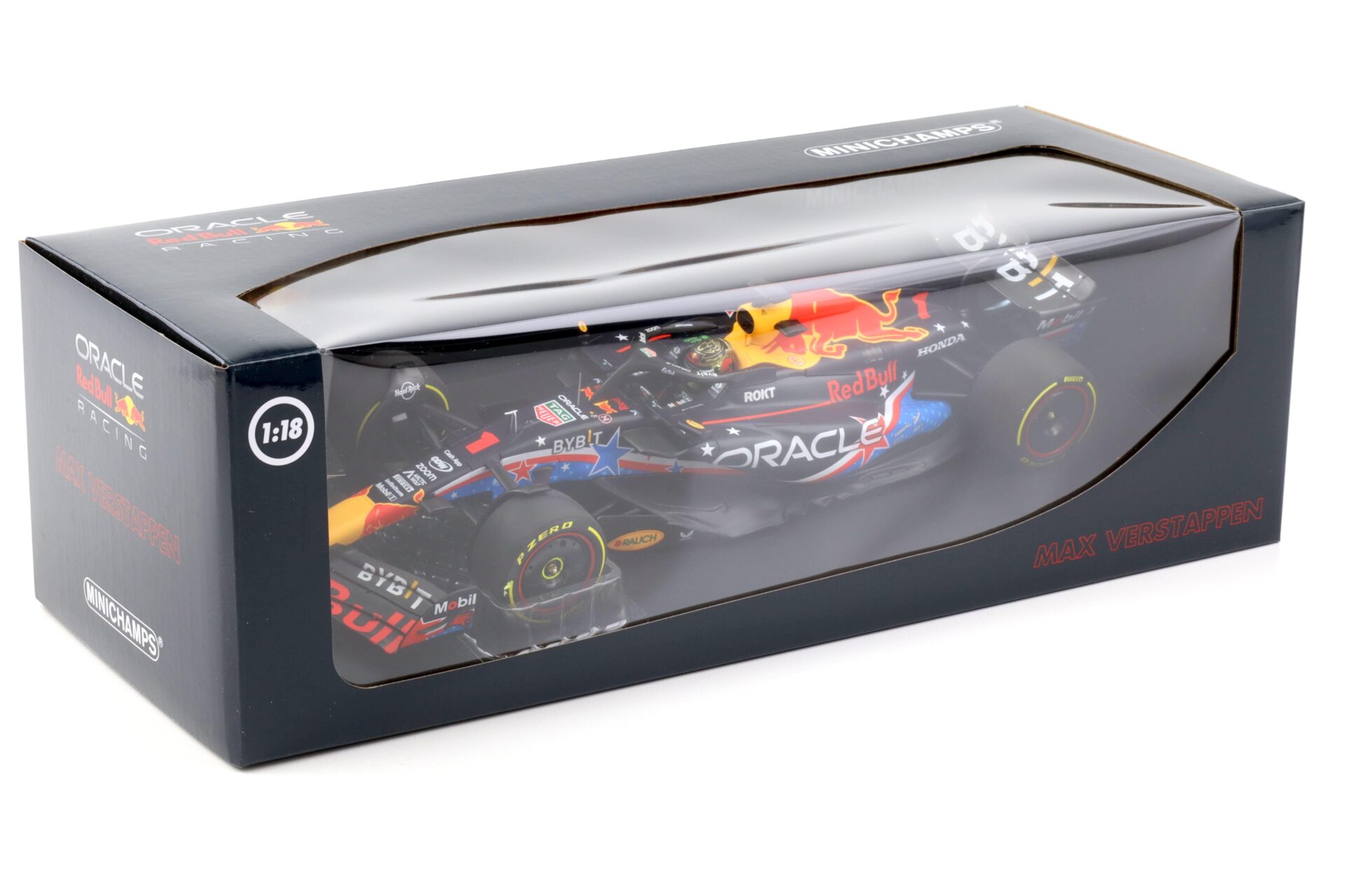 1:18 Minichamps F1 Oracle Red Bull Racing RB19 Verstappen Winner Austin GP 2023